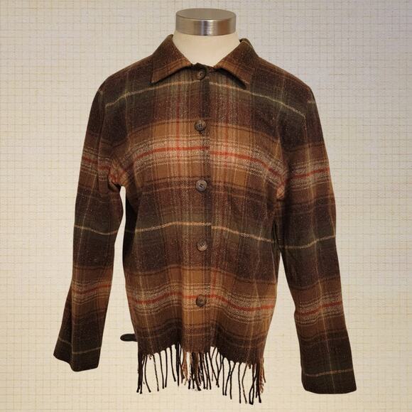 Norton Studios Petites Plaid Wool Fringe Button Up Jacket 6P Cottagecore - Picture 1 of 5